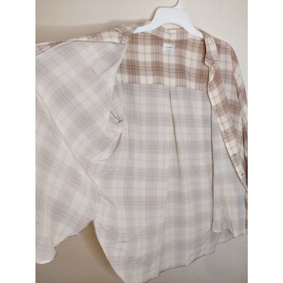 Aritzia Wilfred Alma Brown and Cream Silk Plaid Button Down Shirt Women's Size S - Picture 7 of 13